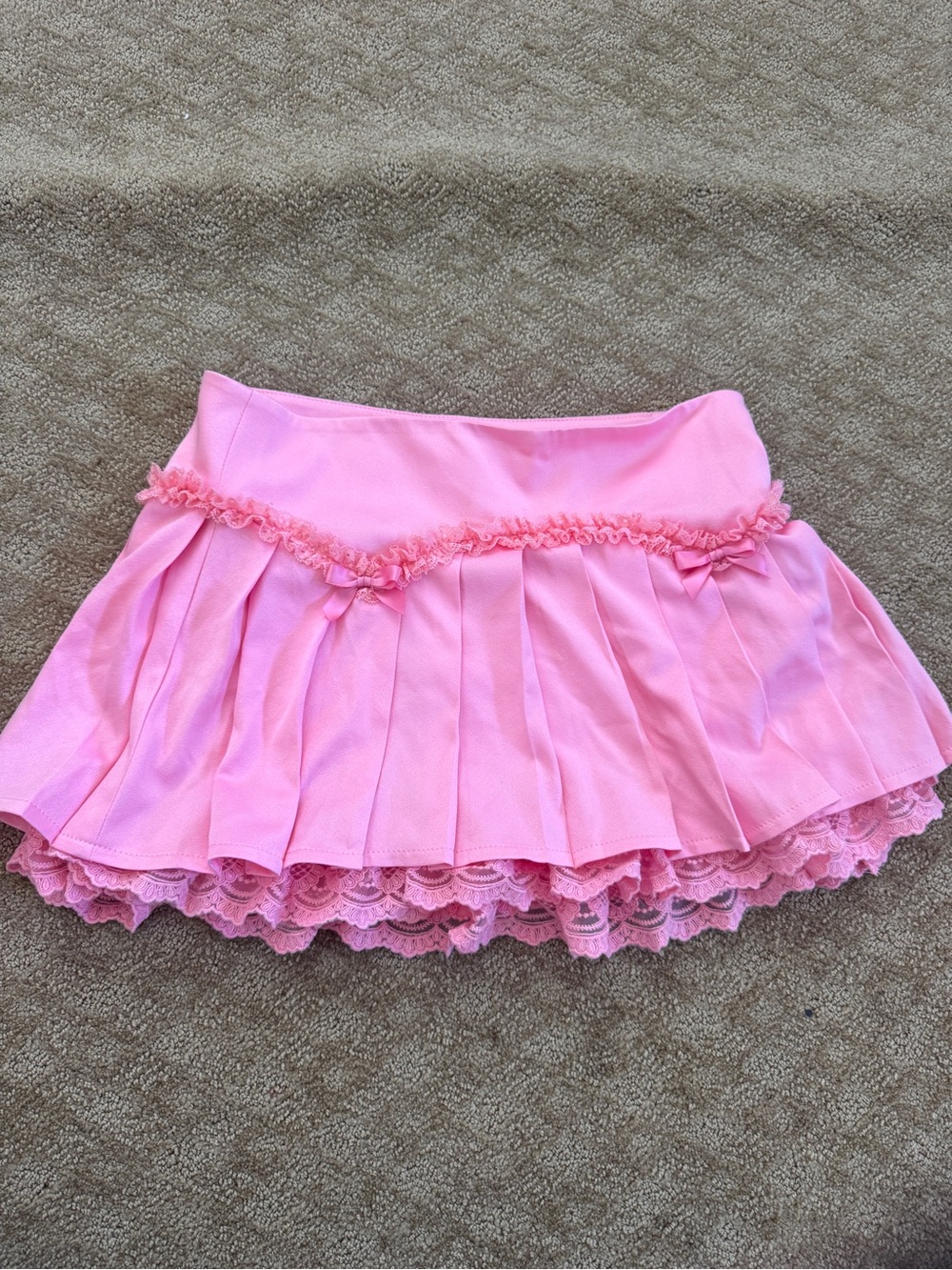 Sugar Thrillz Pink Pleated Lace Hem Mini Skirt